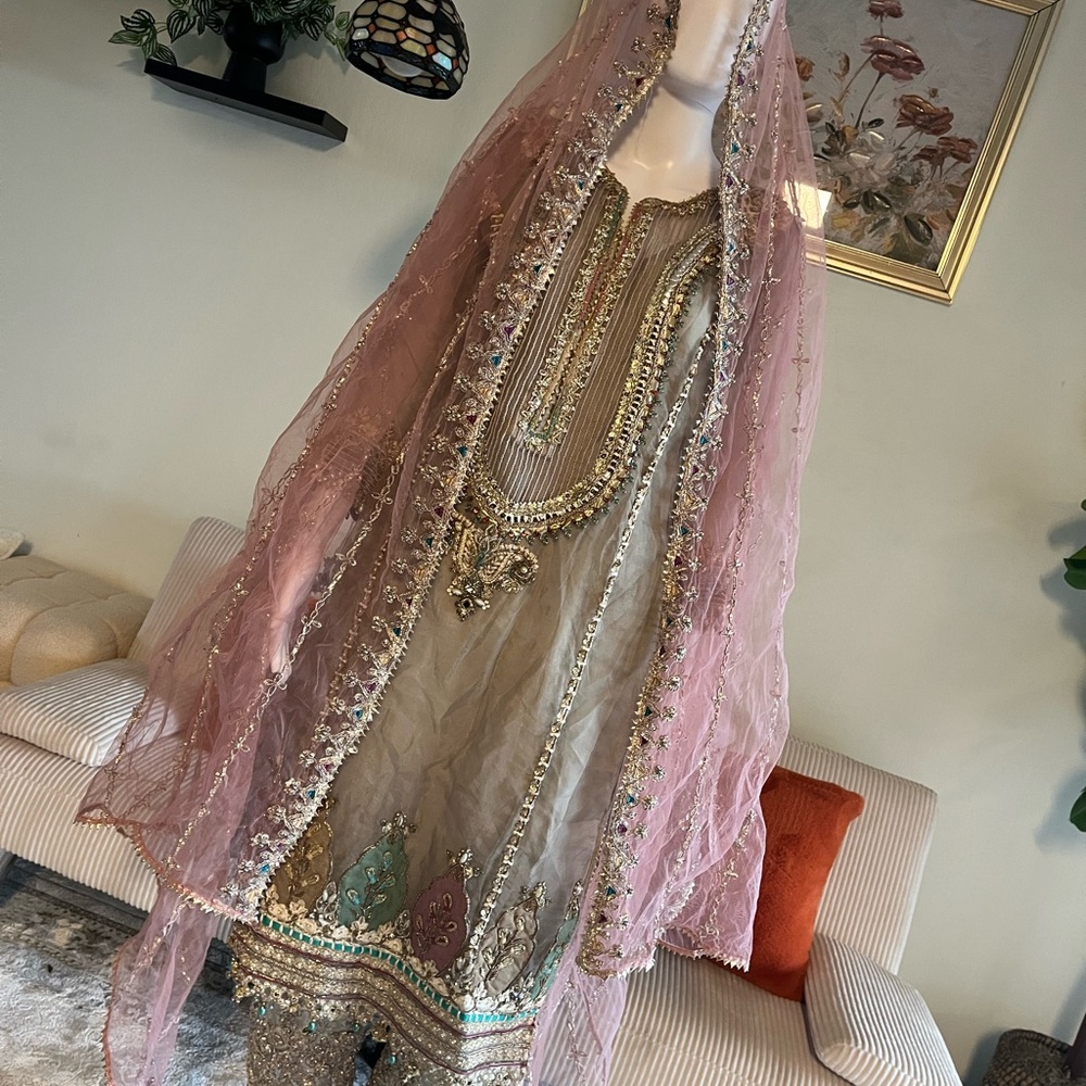 Elegant Pink and Gold Embellished Dress